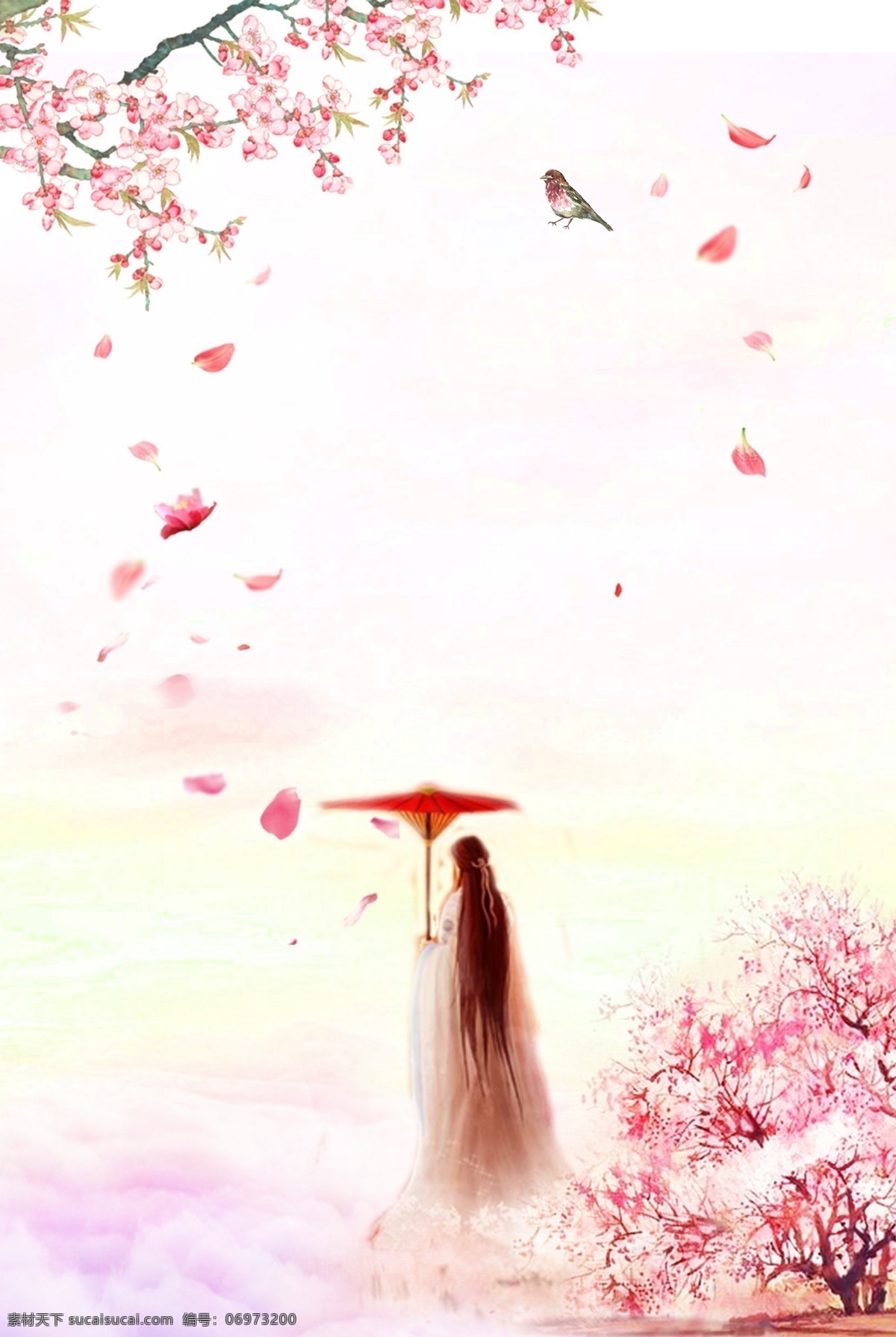 唯美 古風 花鳥 女孩 背景 花瓣 創(chuàng)意 簡約 psd素材 仙氣 古人 廣告背景 古風背景 花鳥海報 花鳥素材 手繪花鳥圖
