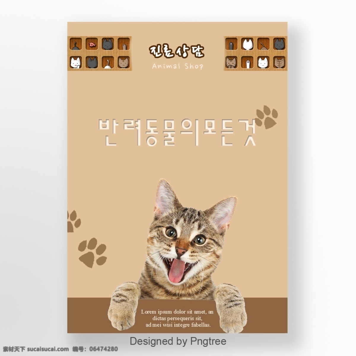 棕色 可爱 宠物 美女 海报 谈谈关于 大韩民国 手绘字体 小猫 打印 白色