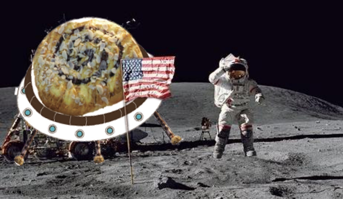 美国 蛋糕 阿波罗 登月 计划 宇宙飞船 分层 面包飞船 创意广告 黑色