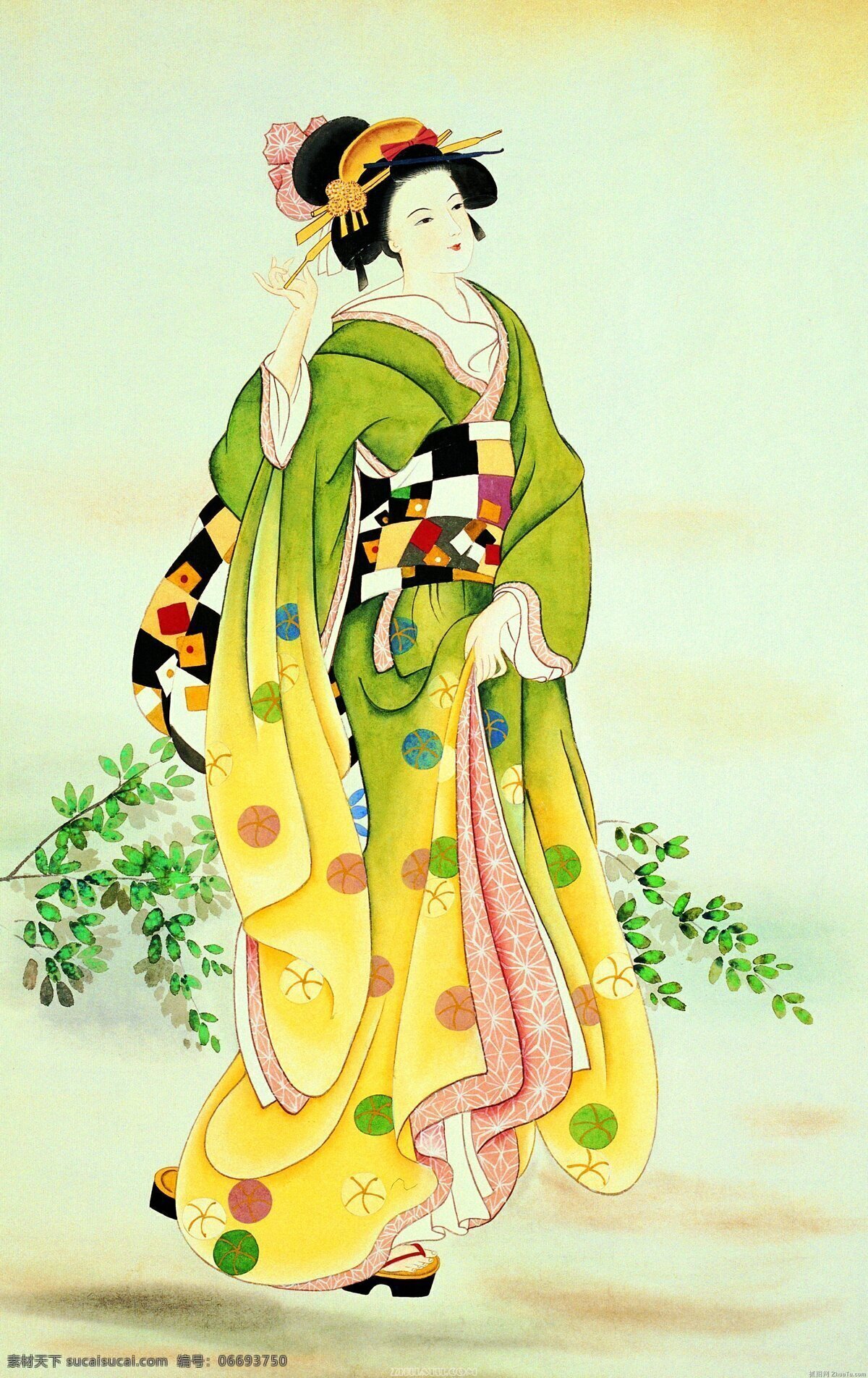 日本 艺妓 美女 图 日式风格 浮世绘 和风 江户时代 华丽服饰 美女图