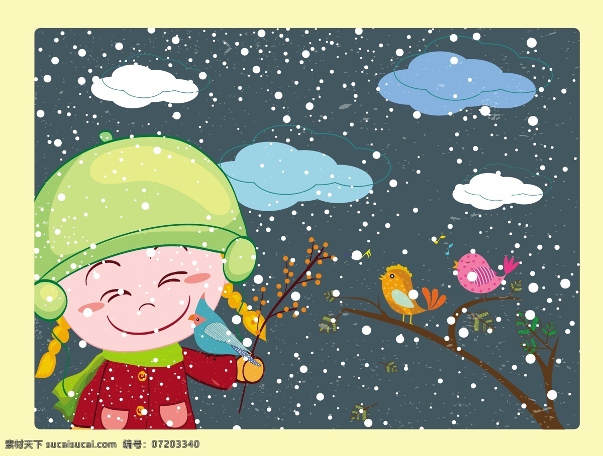 寒冷 天气 矢量 冬天 帽子 矢量素材 下雪 小孩 雪 云朵