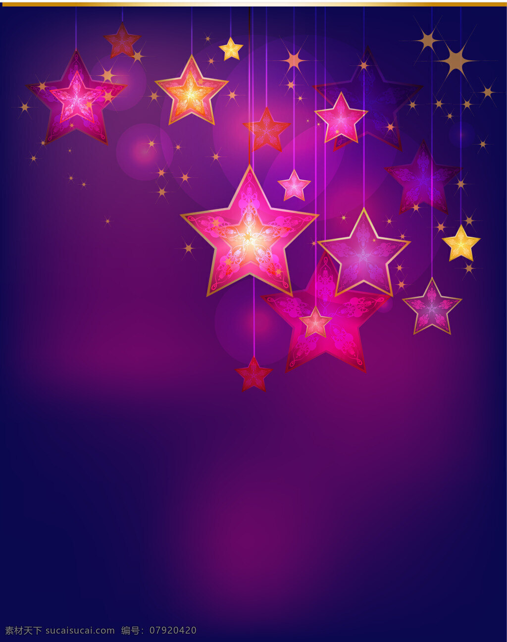 矢量 梦幻 星星 吊饰 背景 紫色 节日 炫彩 庆祝 霓虹 质感 海报