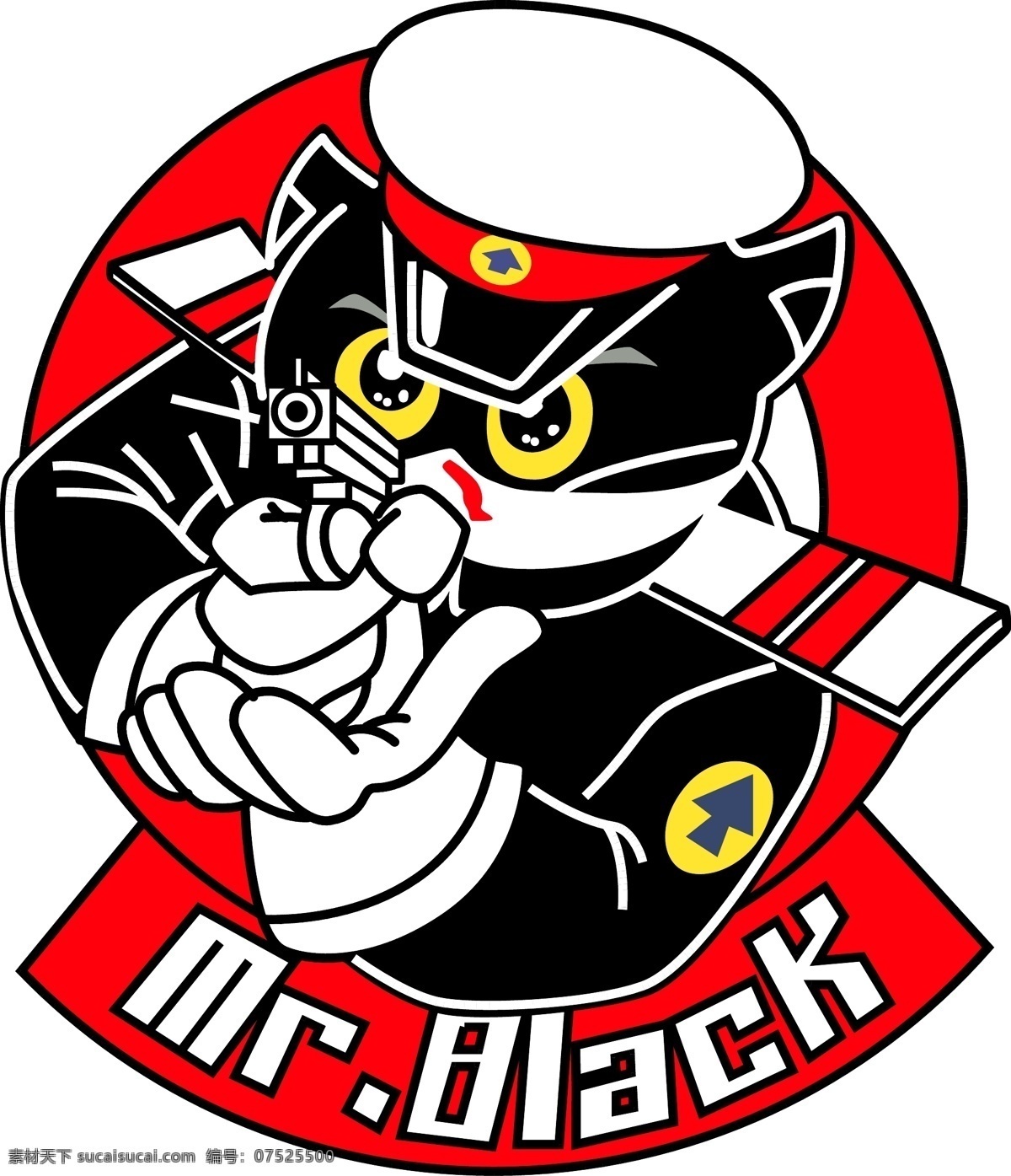 黑猫警长 典型 红底 白字 矢量 卡通设计