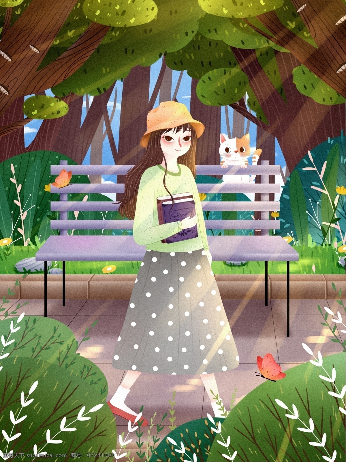 清新 唯美 女孩 青年節(jié) 插畫 手繪 小清新