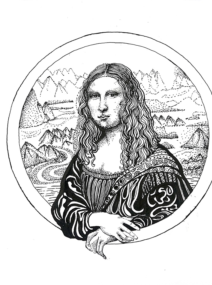 蒙娜丽莎 微笑 手绘 黑白 插画 创意 线条 文化艺术 绘画书法