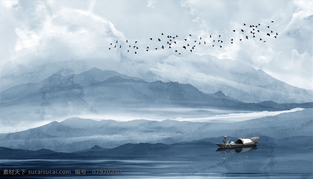 水墨山水 小船 大雁 背景墻圖片 背景墻 電視背景墻 現(xiàn)代背景墻 中式背景墻 意境背景墻 分層