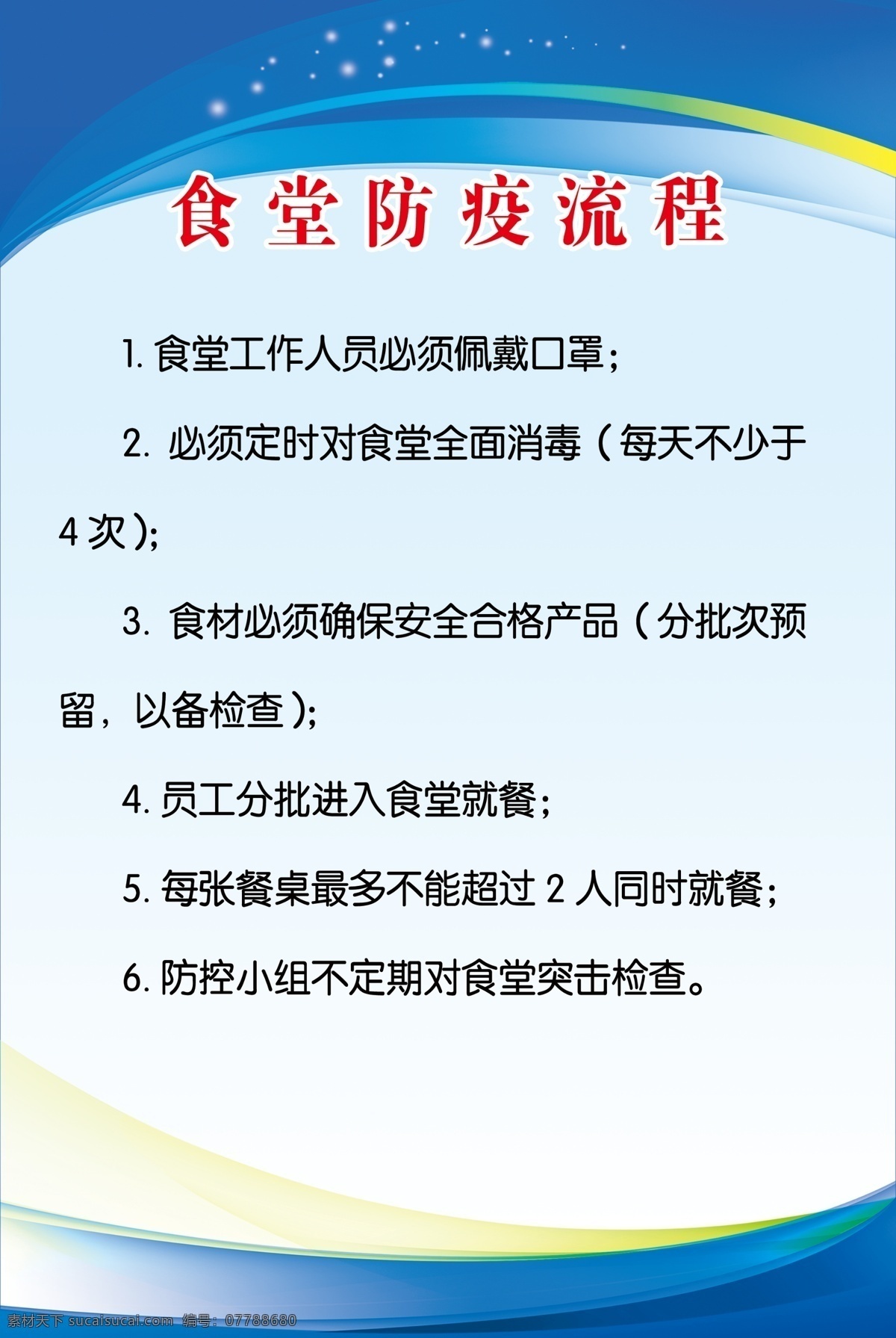 企業(yè) 復(fù)工 食堂 防疫 流程 企業(yè)復(fù)工展板 食堂防疫流程 藍(lán)色背景 防疫展板 佩戴口罩 消毒