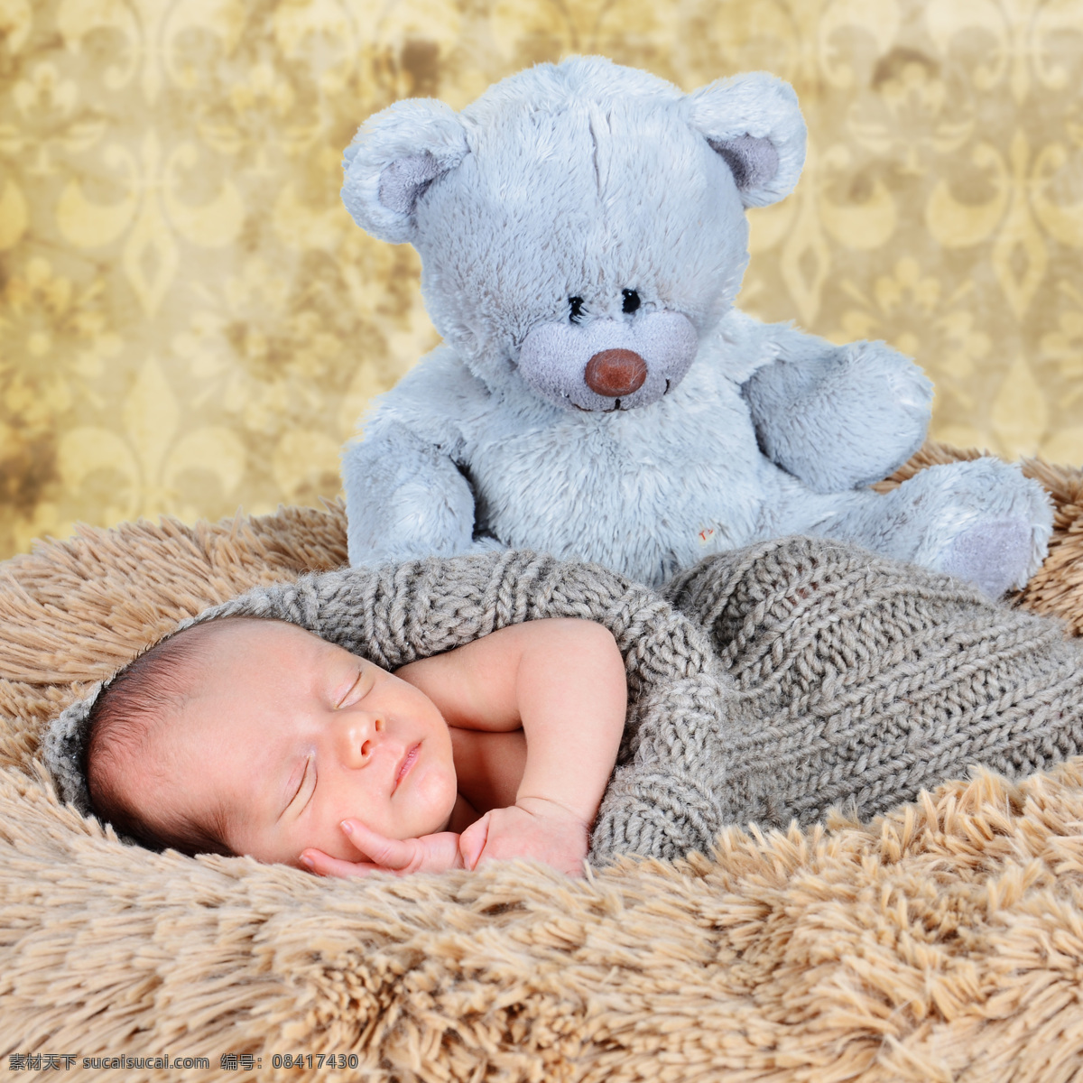 玩具 熊 熟睡 婴儿 玩具熊 毛毯 儿童图片 人物图片