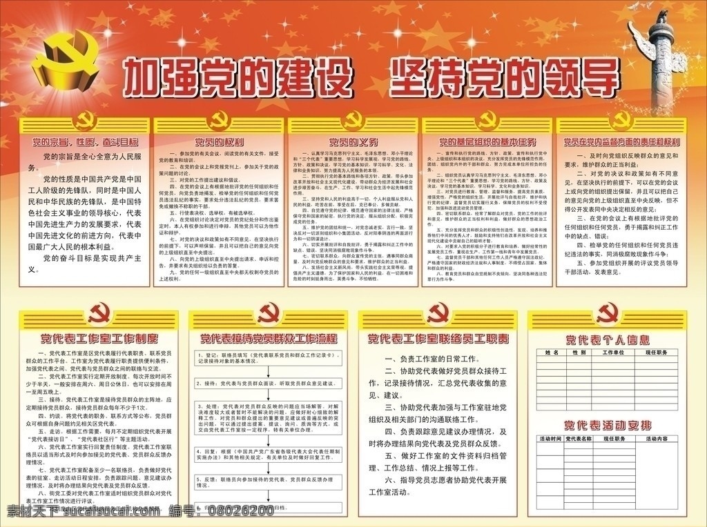 黨員活動室 黨的建設(shè) 黨的領(lǐng)導(dǎo) 黨的宗旨 黨的性質(zhì) 黨的奮斗目標 黨員的權(quán)利 黨員的義務(wù) 黨的基本任務(wù) 黨徽 黨代表 工作制度 員工 職責(zé) 背景 矢量