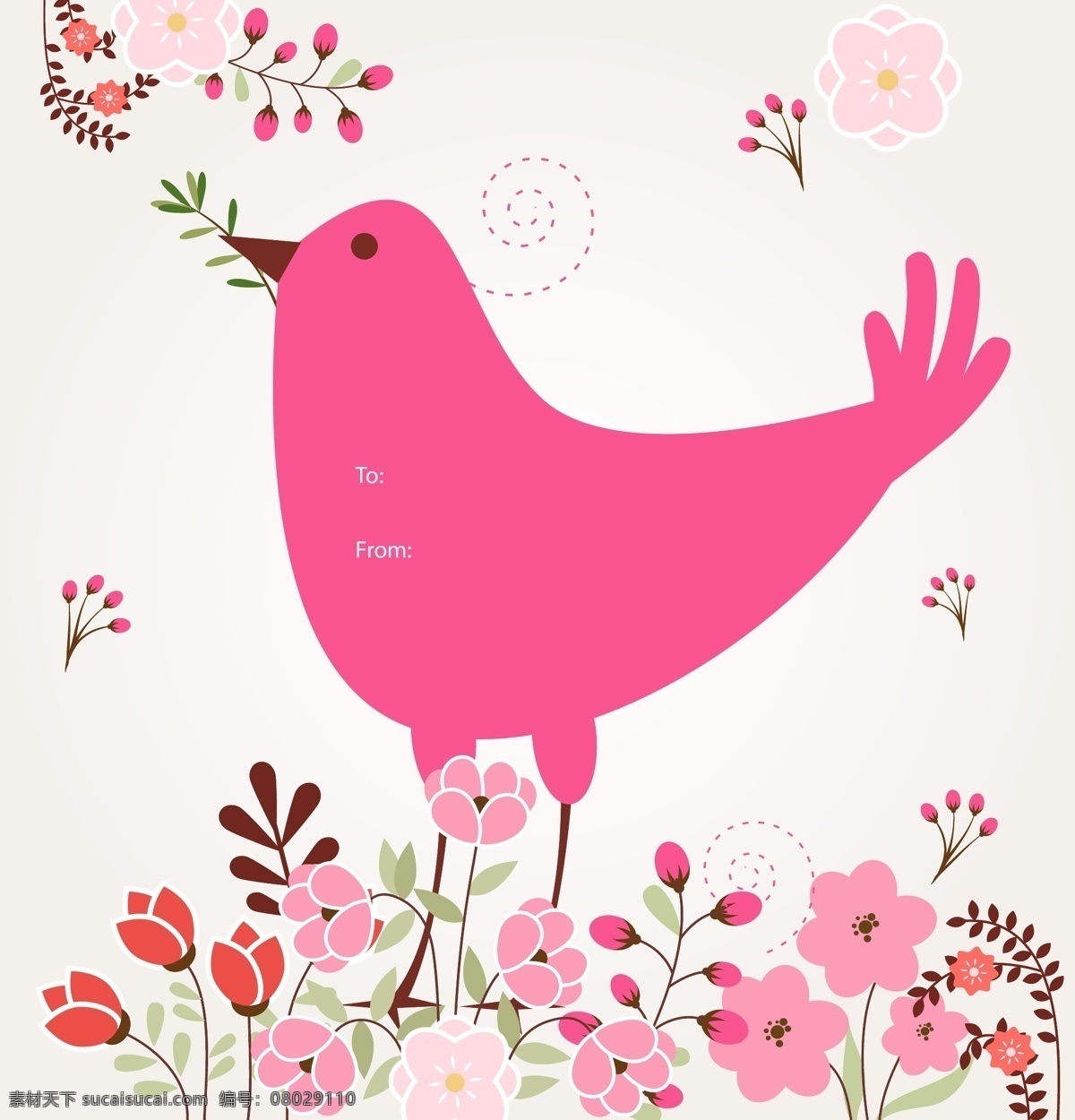 卡通 可愛 小鳥 插畫 動物 花朵 植物