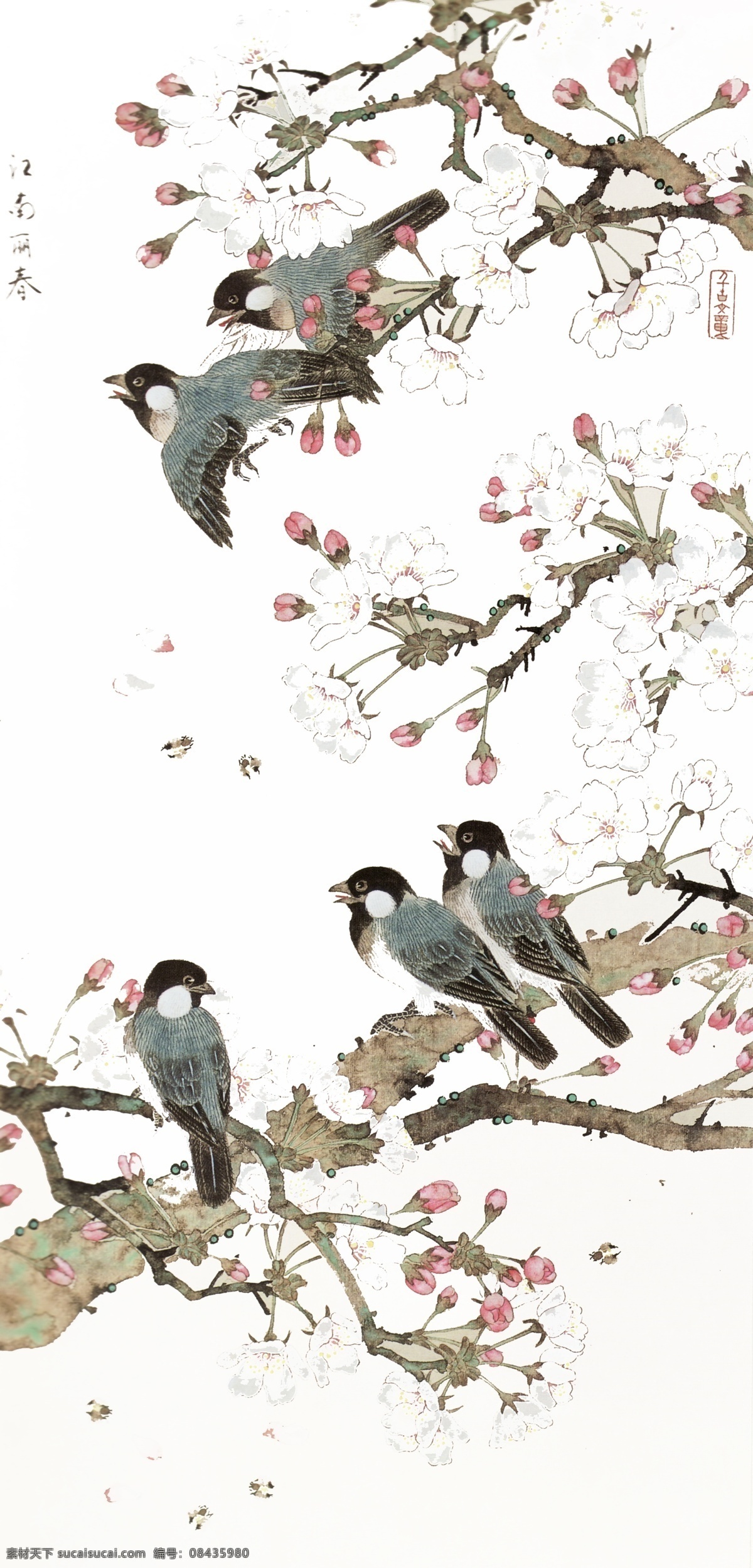 水墨桃花树上 的鸟背景 水墨 桃花 树上 鸟 背景