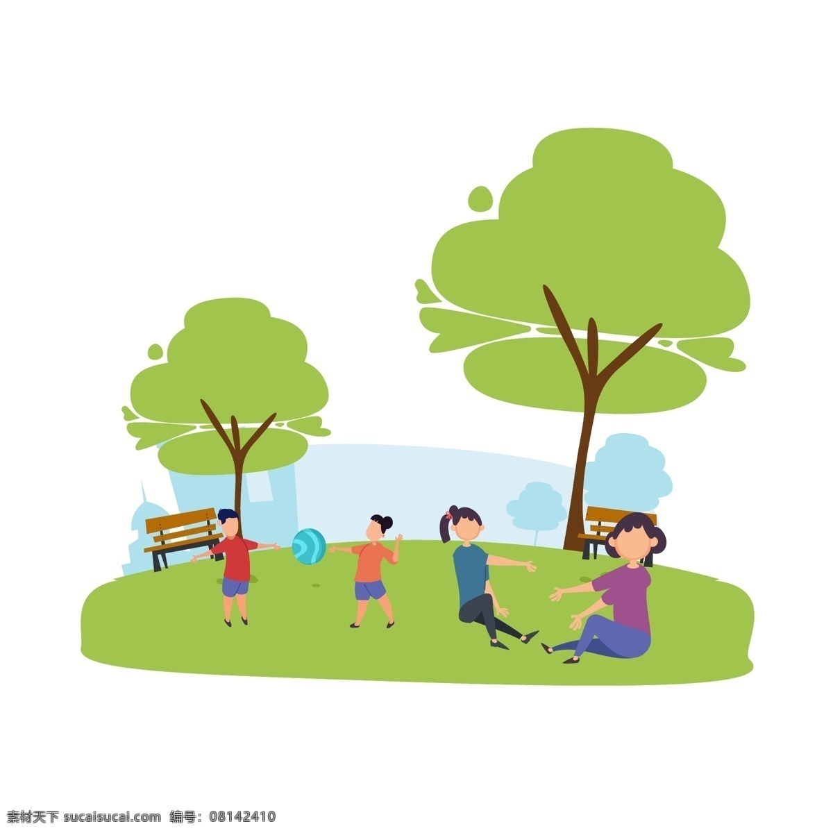 卡 通風(fēng) 孩子 嬉戲 游玩 元素 公園 玩耍 母親