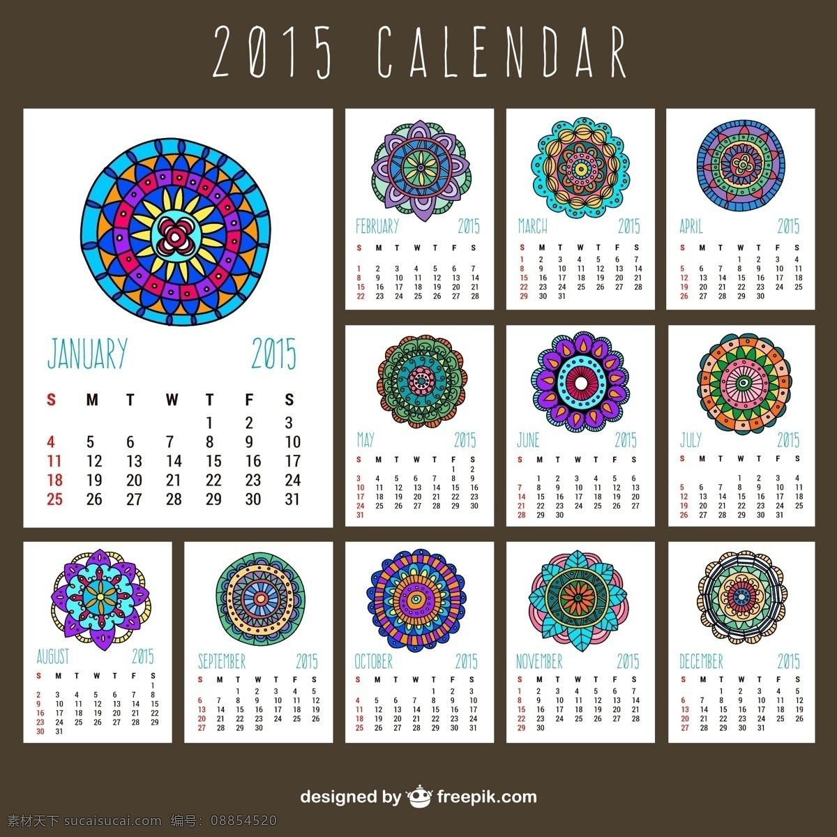 2015 年 花纹 月历矢量 几何形 2015年 羊年 月历 矢量图 ai格式 白色