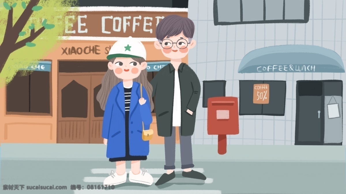 卡通 可愛(ài) 情侶 日常 逛街 小 清新 插畫(huà) 卡通可愛(ài) 街景 兒童插畫(huà) 人物 卡通人物 情侶日常 咖啡店