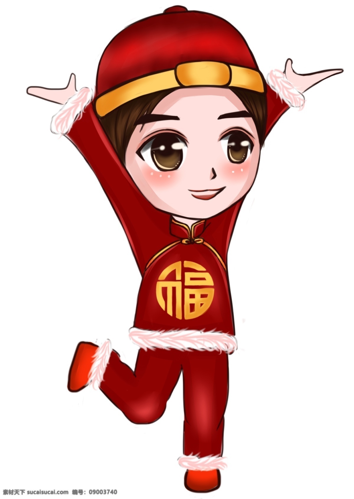 2018 年 新年 男孩 福娃 2018年 春节 新年祝福 恭喜发财 喜迎新春 过年了 红色唐装 手绘新年形象 拥抱新年 迎接
