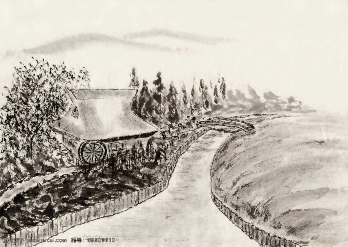 水墨 藝術(shù) 國畫 小路 柵欄 文化藝術(shù)