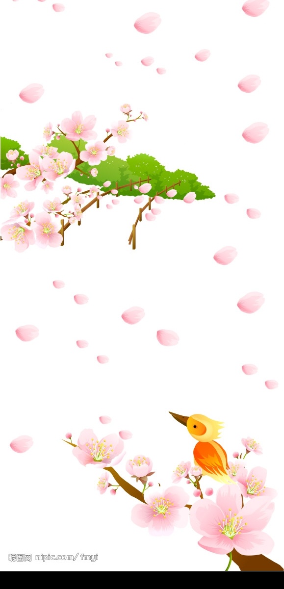 桃花朵朵開 桃花 桃樹 小鳥 花 飄 源文件 分層 源文件庫