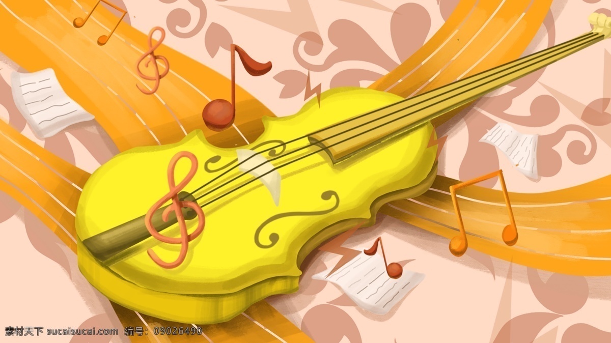 音乐节 小提琴 韵律 音符 清新 丝绸 飘带 符号 亮色 高音符
