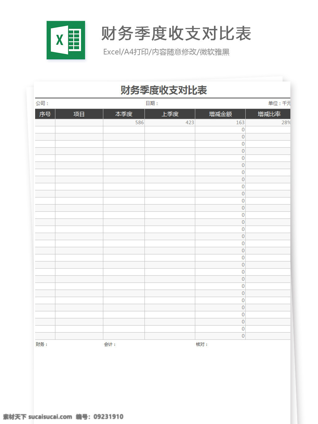 财务 季度 收支 对比 表 excel 文档 图表模板 表格 表格模板 自动变换 表格设计 公司 收支对比表 一览图