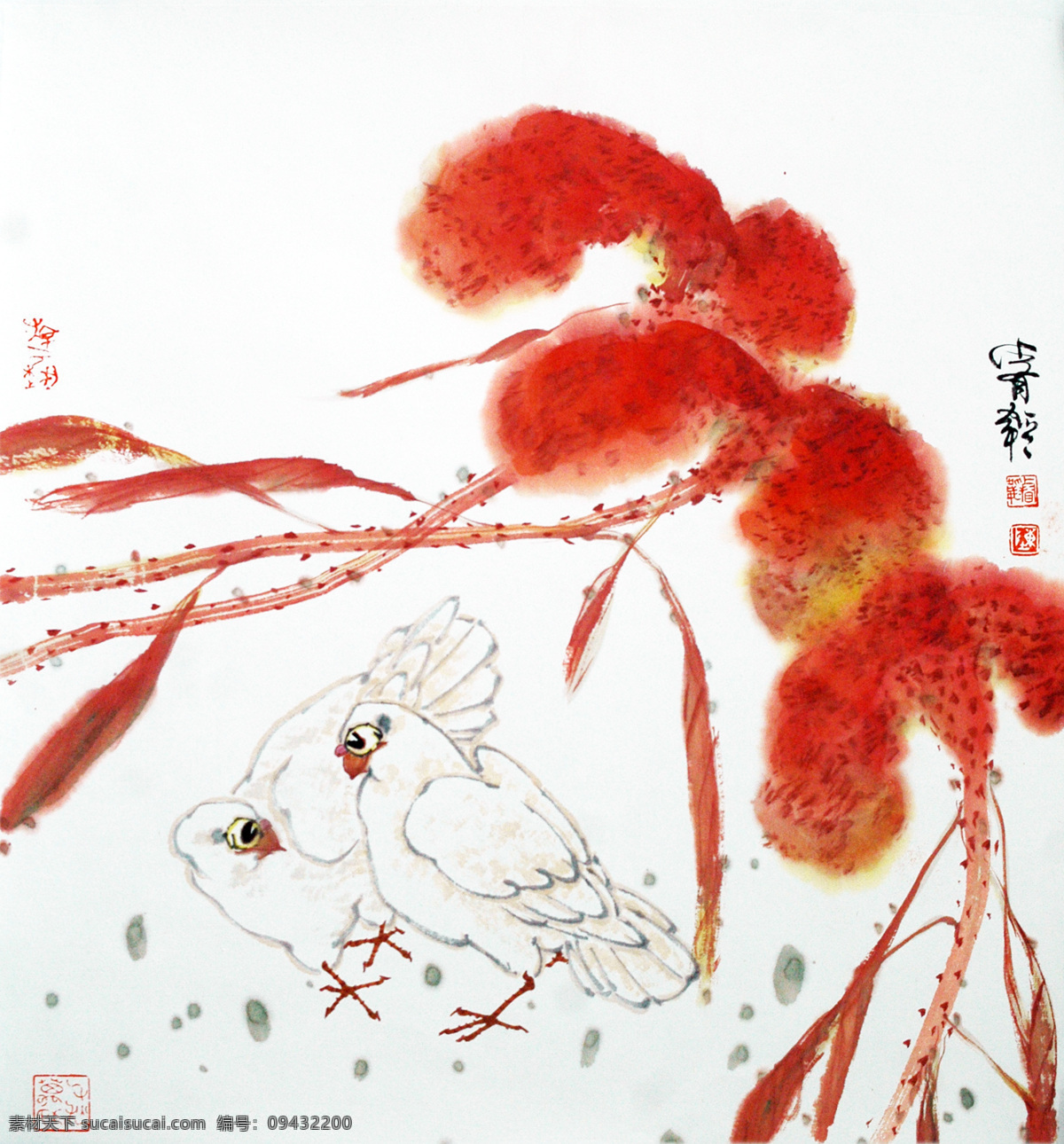 傾 艷 高紅 鴿子 室內(nèi)裝飾設(shè)計 中國畫 寫意花鳥畫 雞冠花 陳睿韜作品 工藝美術(shù) 平面廣告 裝飾設(shè)計 文化藝術(shù)