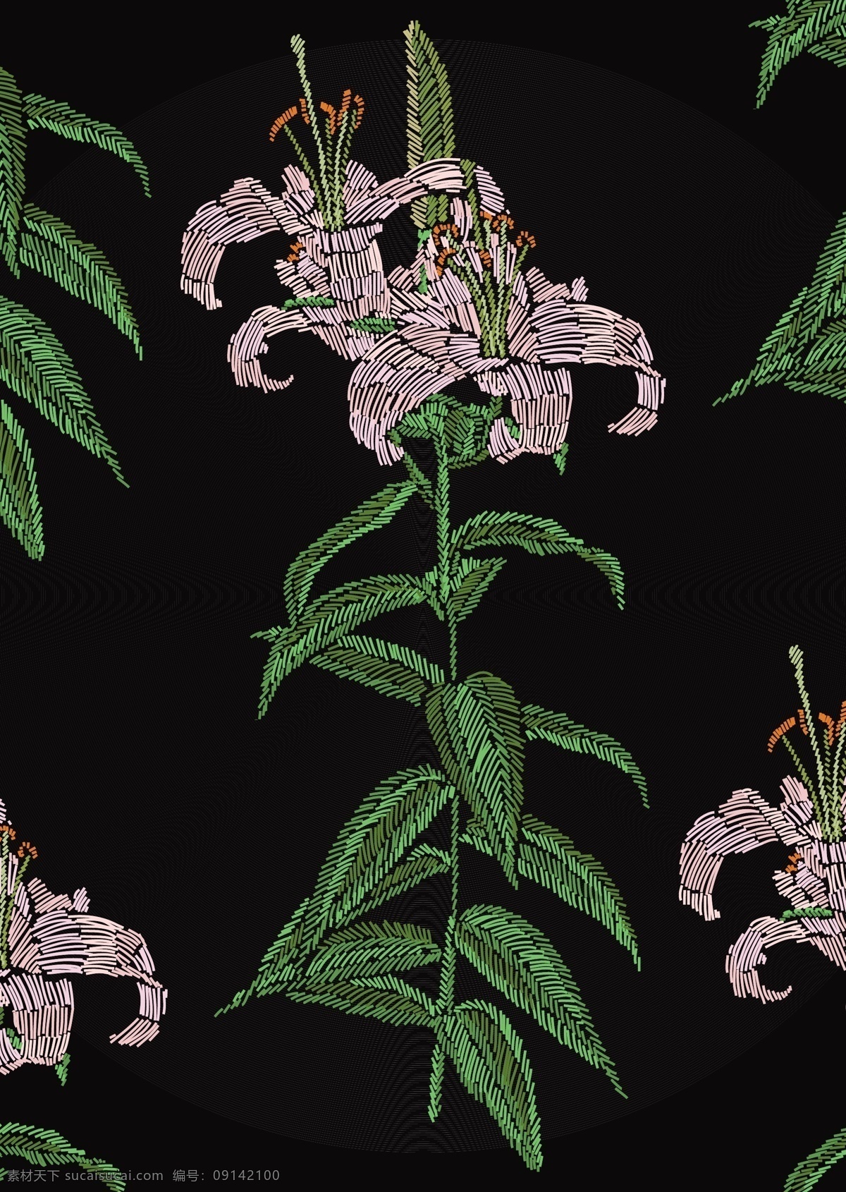 花卉 植物 四方連續(xù) 繡花 面料圖案 漢服 圖案