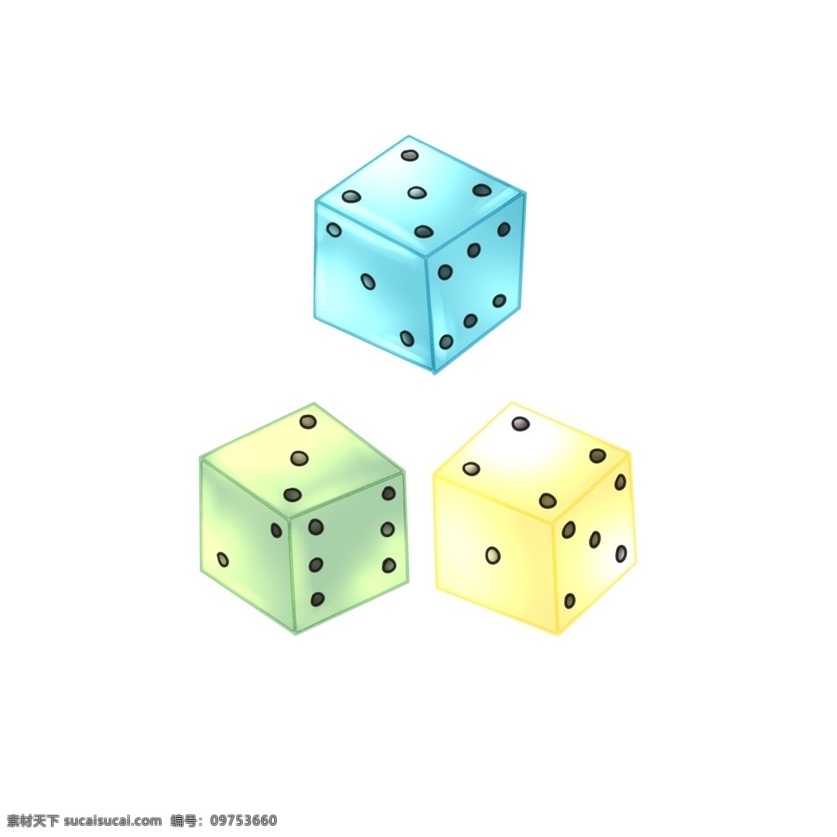 精美 三 色 骰子 插画 三色骰子 卡通骰子插画 黄色 蓝色 绿色 精美的骰子 色子 色子插画