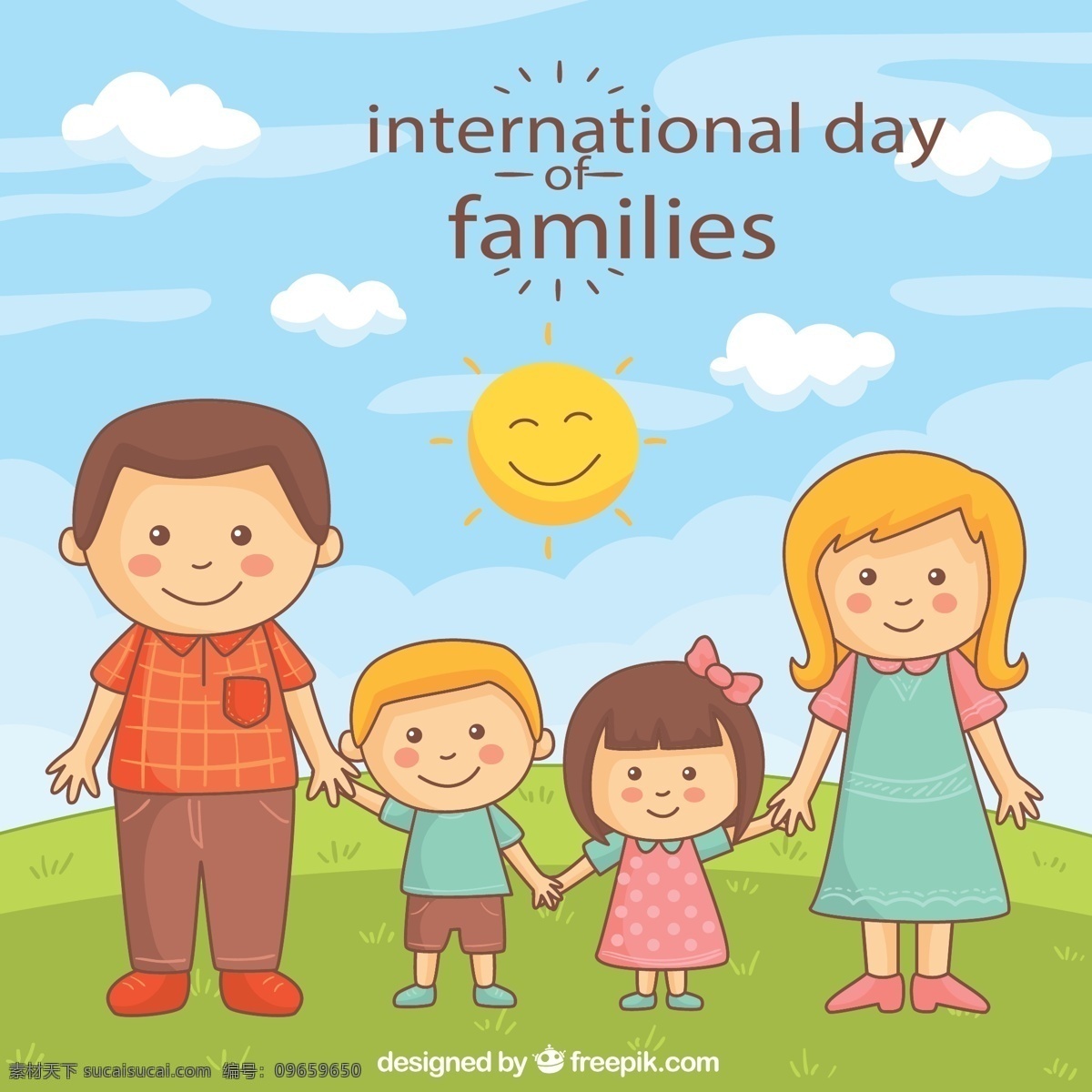 卡通 国际 家庭 日 国际家庭日 爸爸 妈妈 儿子 女儿 牵手 矢量 高清图片