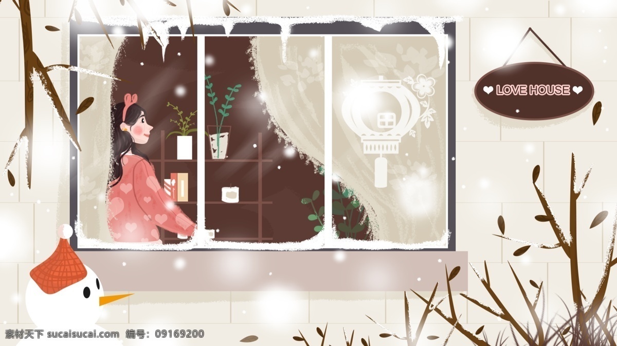 原創(chuàng) 月 下雪 深冬 站 窗 女孩 1月 冬季 窗邊