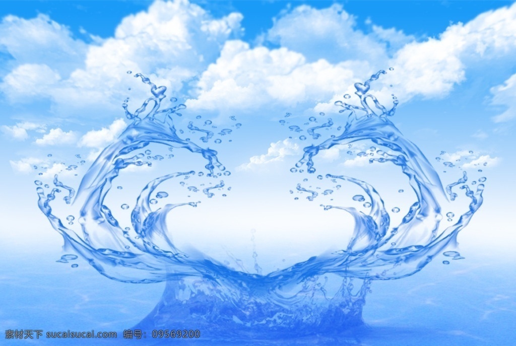 心形水珠背景 水珠 心形水珠 藍(lán)色背景 云朵 底紋邊框 背景底紋