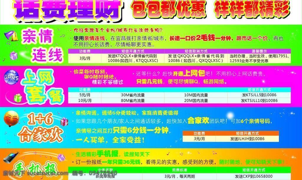 話費(fèi) 理財(cái) 手機(jī)報(bào) 移動(dòng) 話費(fèi)理財(cái) 親情連線 上網(wǎng)套餐 6合家歡 gprs 移動(dòng)業(yè)務(wù) 矢量 psd源文件 餐飲素材