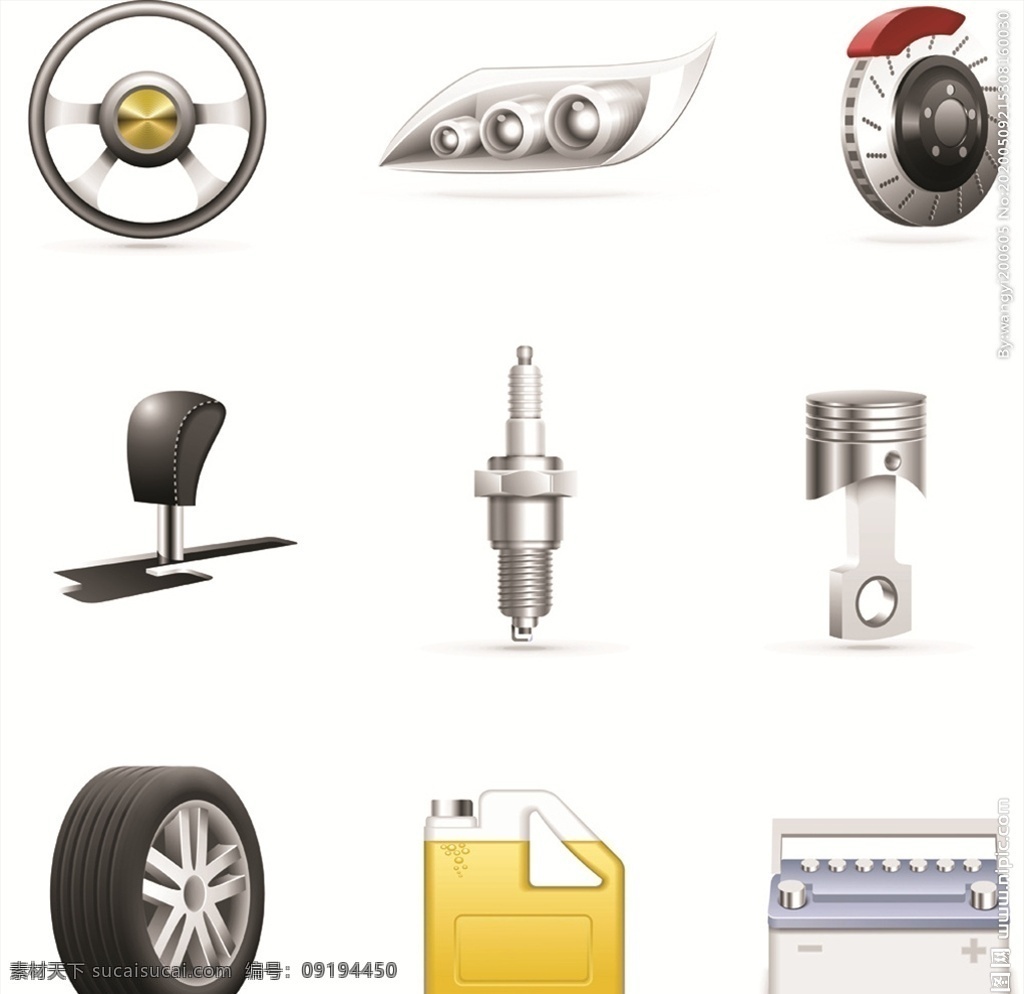 汽车配件元素 汽车 配件 方向盘 车轮 轮胎 机油 火花塞 元素 电池 汽车用品 汽配