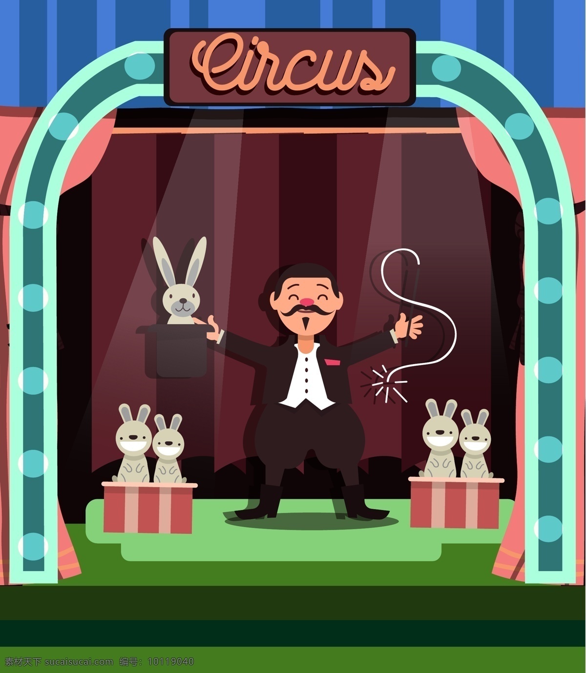 创意舞台 表演的魔术师 矢量素材 男子 创意 舞台 表演 魔术师 兔子 魔术 魔术帽 矢量图 ai格式 人物