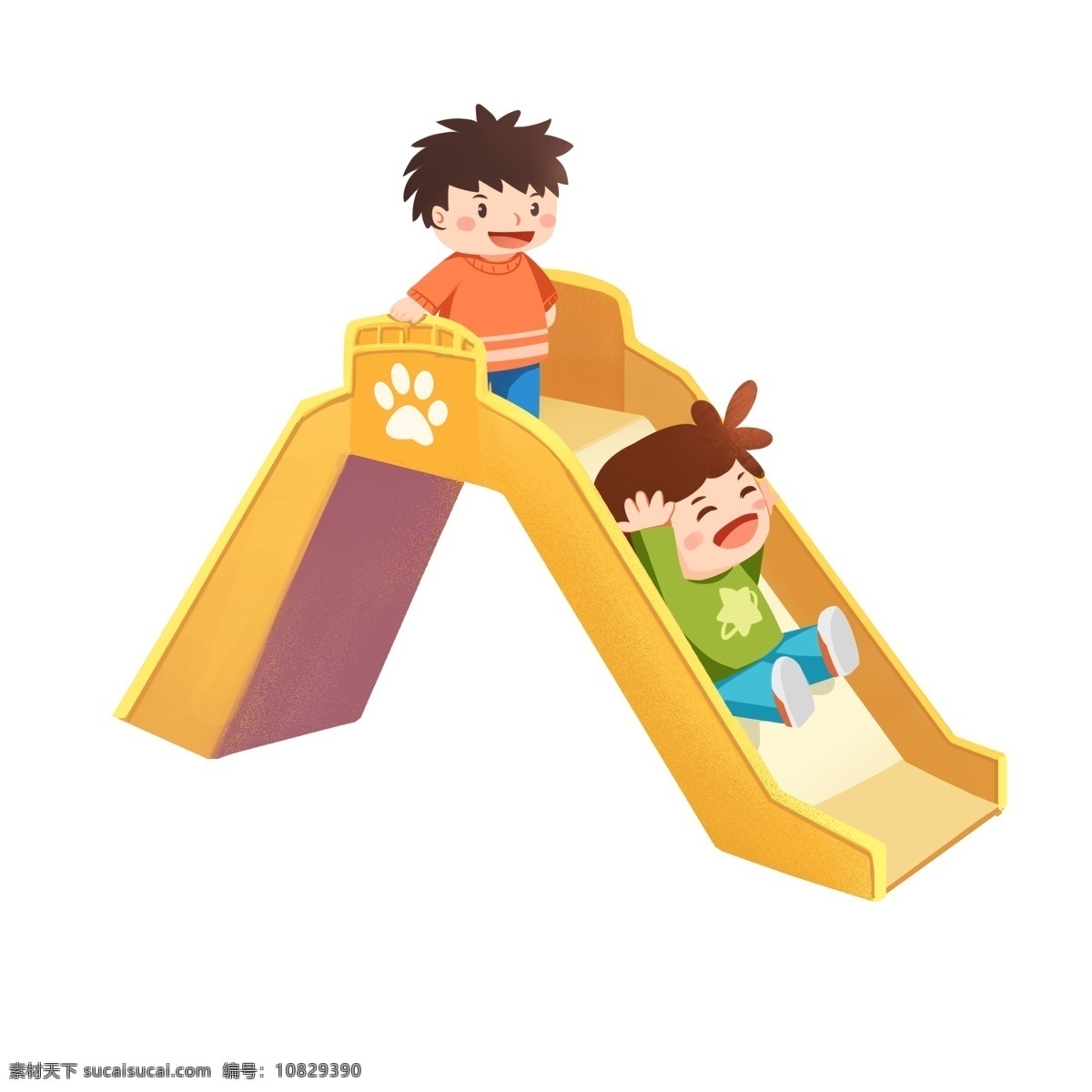 手绘 儿童 坐 滑梯 游戏 插画 童年 快乐 玩具 装饰图案