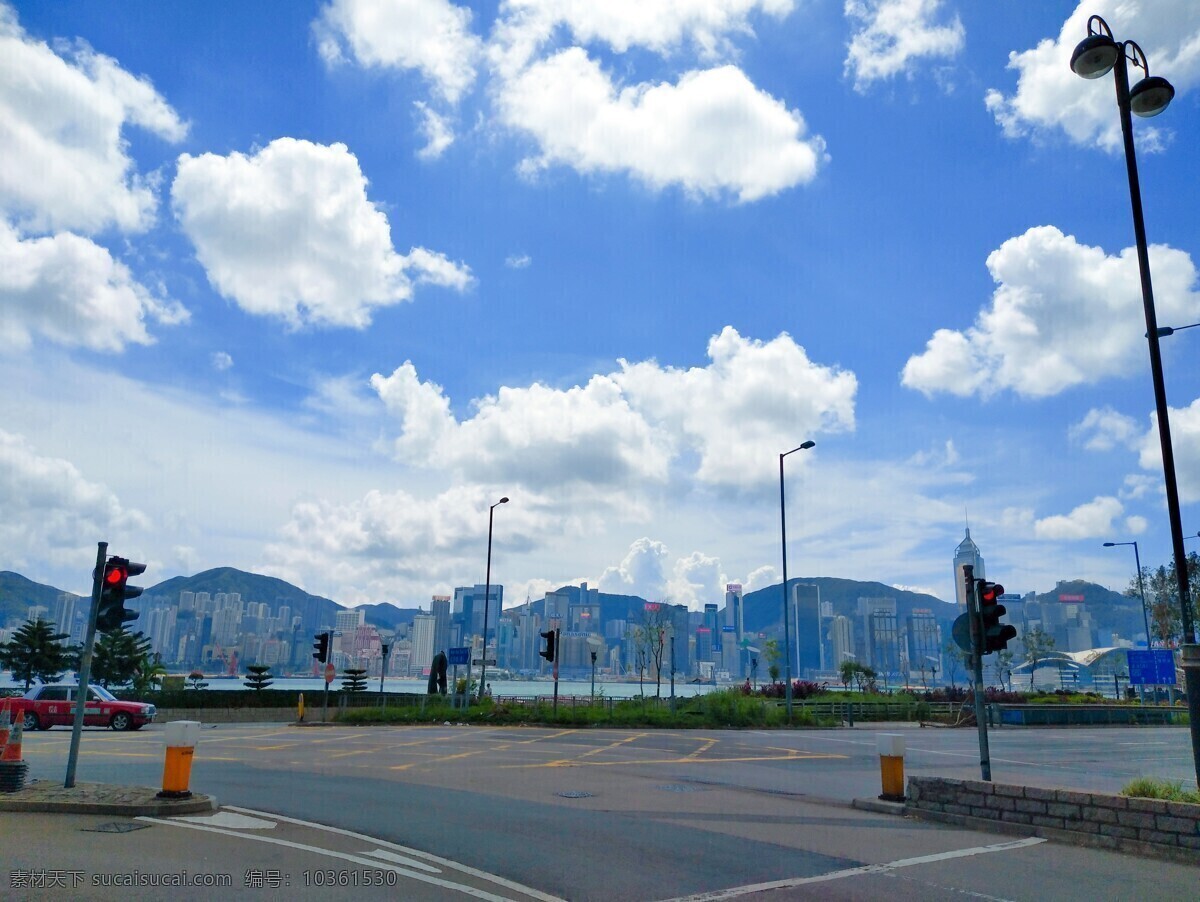 香港街道 藍(lán)天 白云 街道 海 建筑 旅游攝影 國內(nèi)旅游
