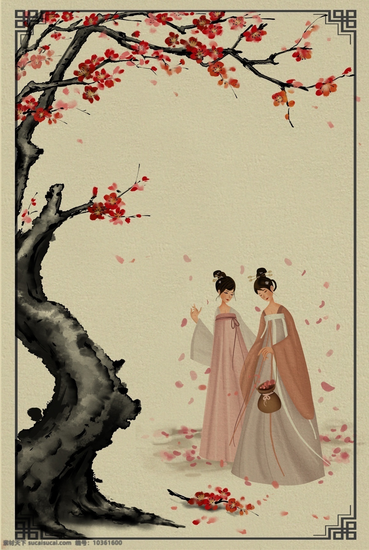 典雅 水墨 桃花 美人 古風(fēng) 海報 背景 漸變 復(fù)古 中國風(fēng) 文藝 意境 手繪 質(zhì)感 紋理 邊框