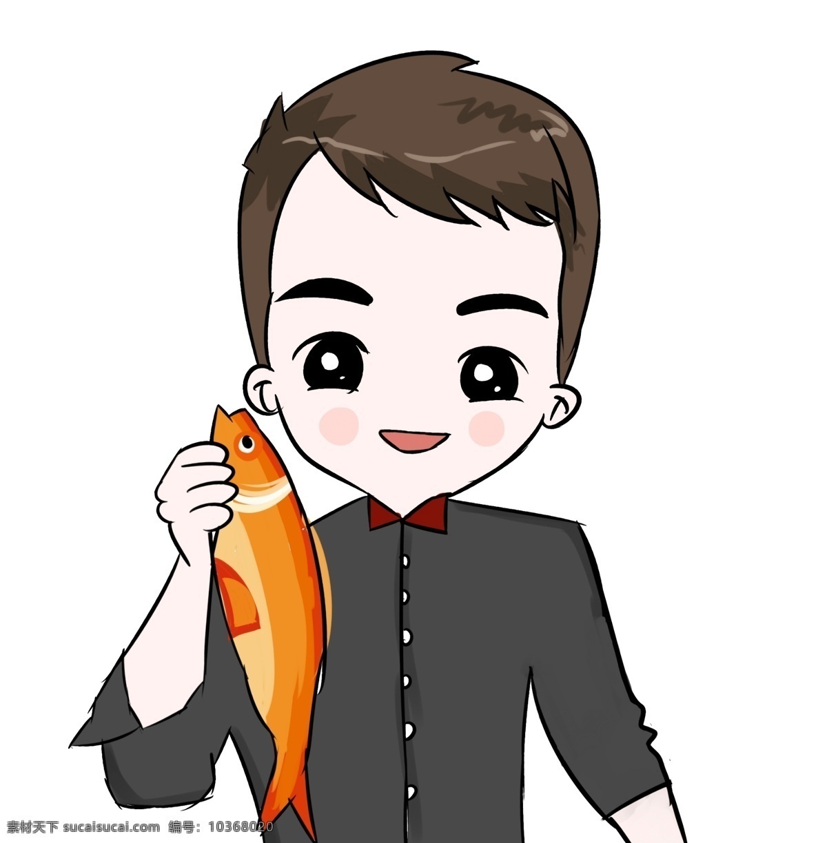 魚 廚師 卡通 手繪 拿魚的廚師 卡通插畫 活魚現(xiàn)殺 選魚 廚師長(zhǎng)袖服裝 微笑服務(wù)