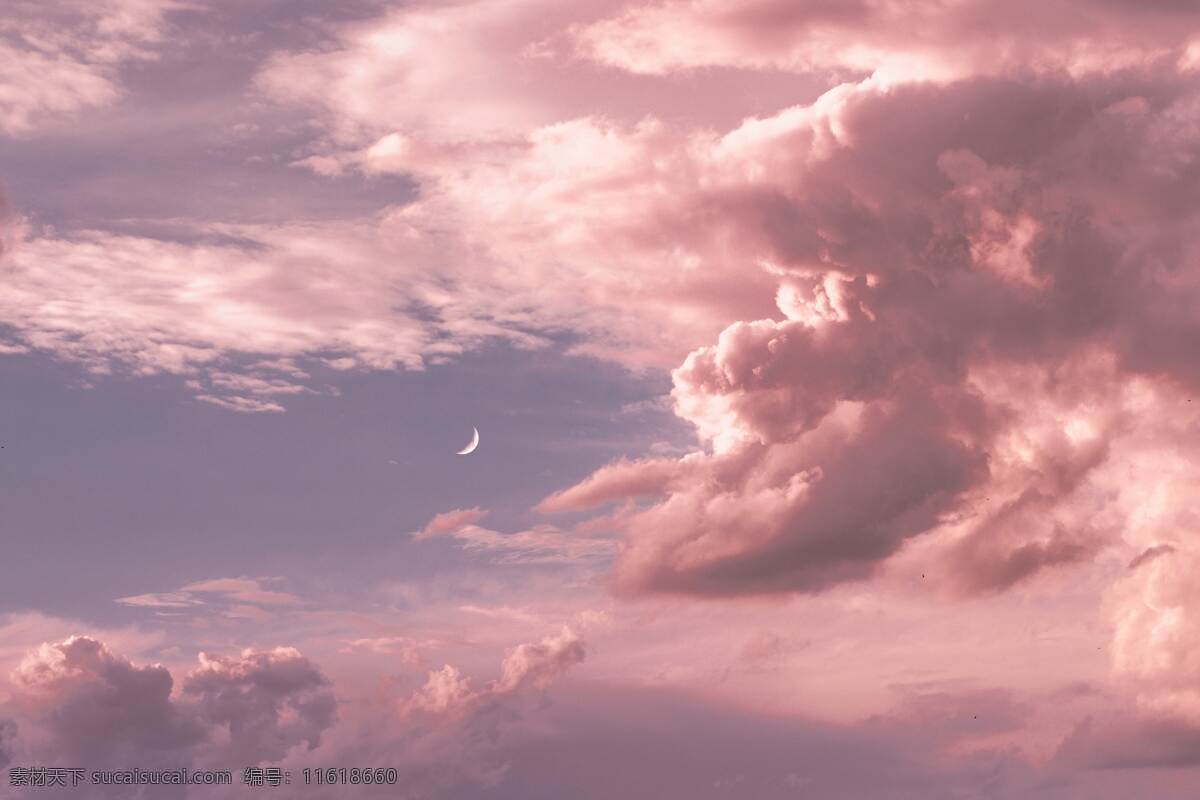 粉色云层图片 云层 粉色 云朵 天空 分层云朵 自然景观 自然现象 粉色云层 粉色云朵 一团云 月亮 自然风景