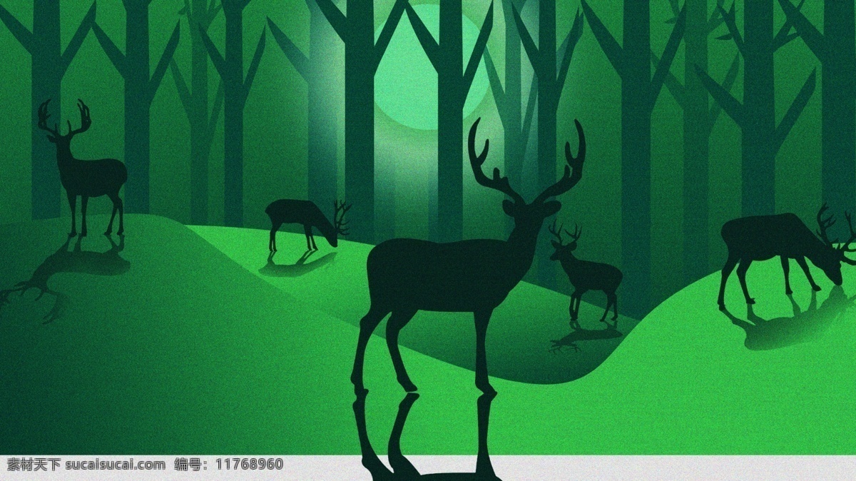 林 深见 鹿 森林 插画 深林 绿色 治愈系 动物