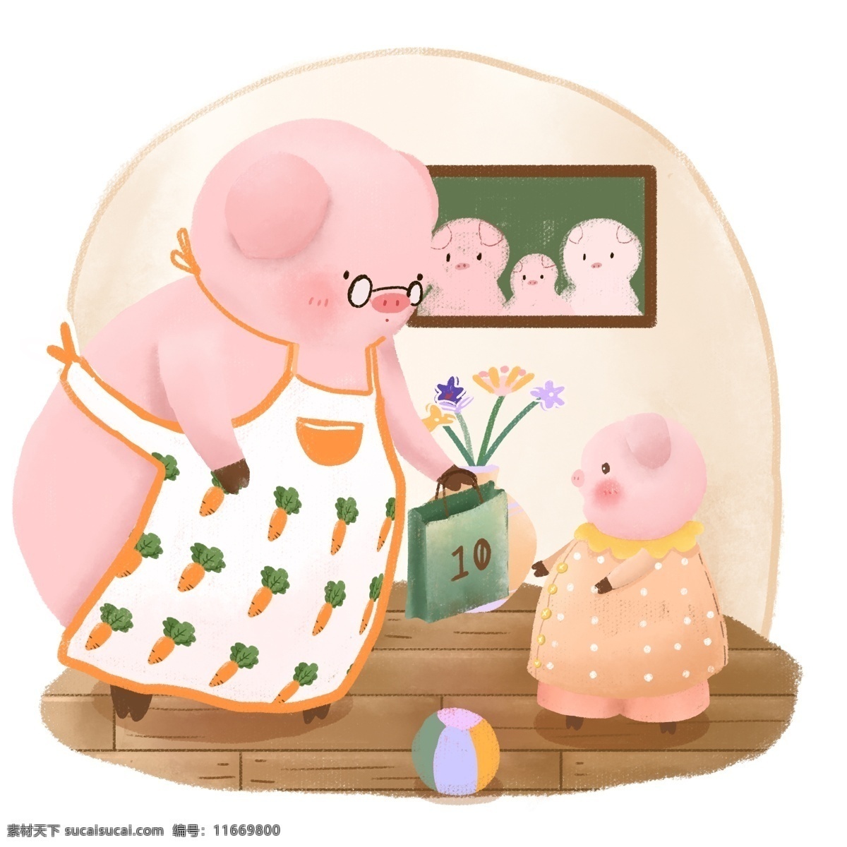 生肖 动物 猪 礼物 卡通 可爱 儿童 手绘 插画 元素 卡通可爱