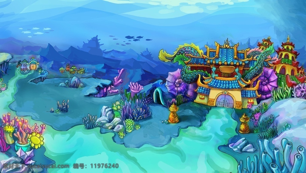 海底龍宮 水晶宮 卡通 插畫 場景 龍宮 風(fēng)景漫畫 動(dòng)畫 動(dòng)漫 卡通場景 卡通設(shè)計(jì) 動(dòng)漫動(dòng)畫