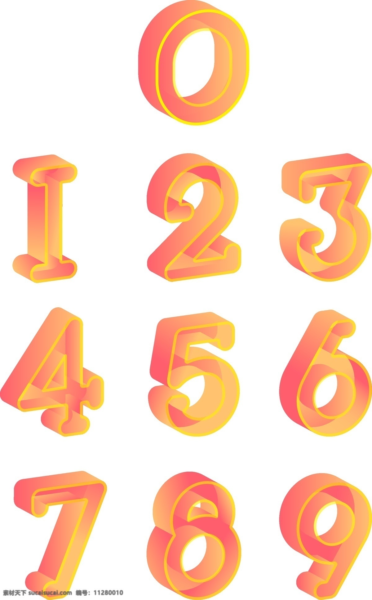 d 等距 立体 渐变 数字 商用 字体设计 线条 简约 空心数字 卡通 橙色