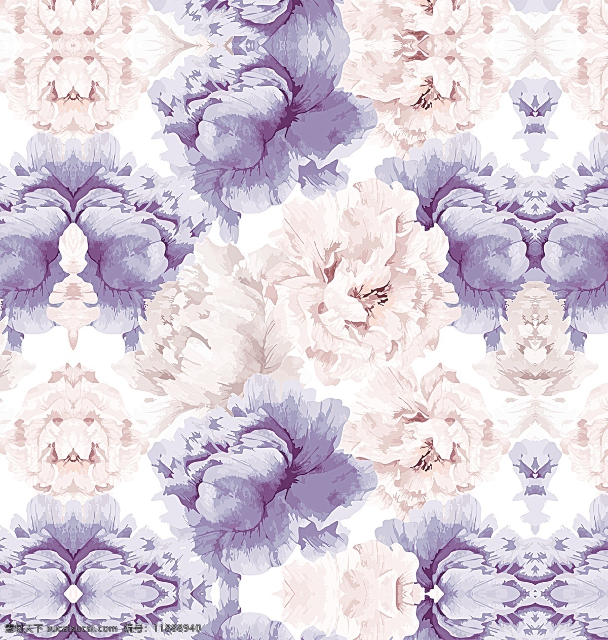 服裝設(shè)計 數(shù)碼印花圖片 紫色花朵 手繪 白色