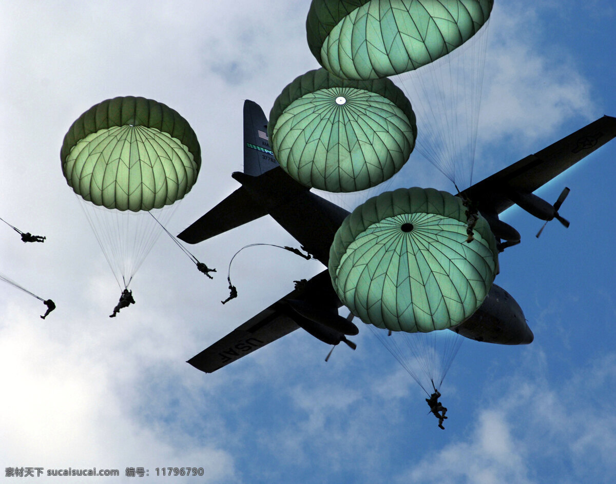运输机空降兵 美军 空军 战争机器 空投 降落 伞兵 军事武器 现代科技