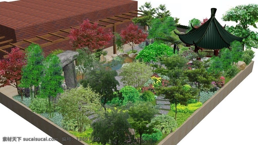 屋顶绿化 绿化 园林 景观设计 园林设计 树 植物 凉亭 建筑 花 分层 源文件