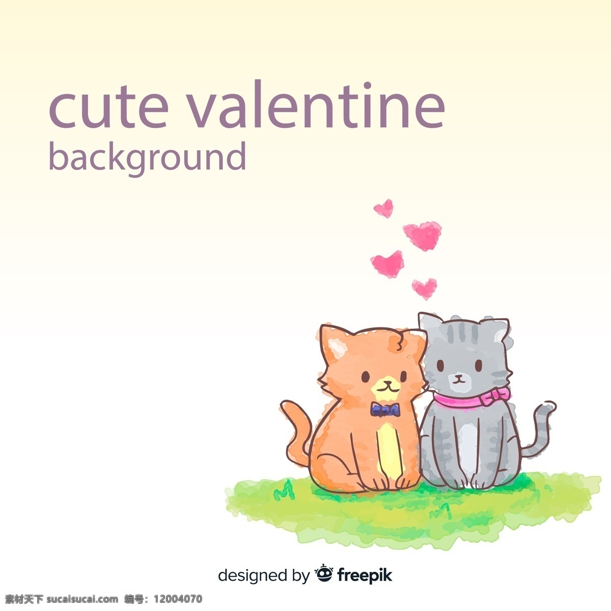 情人节 情侣 猫咪 彩绘 可爱 爱心 矢量 高清图片