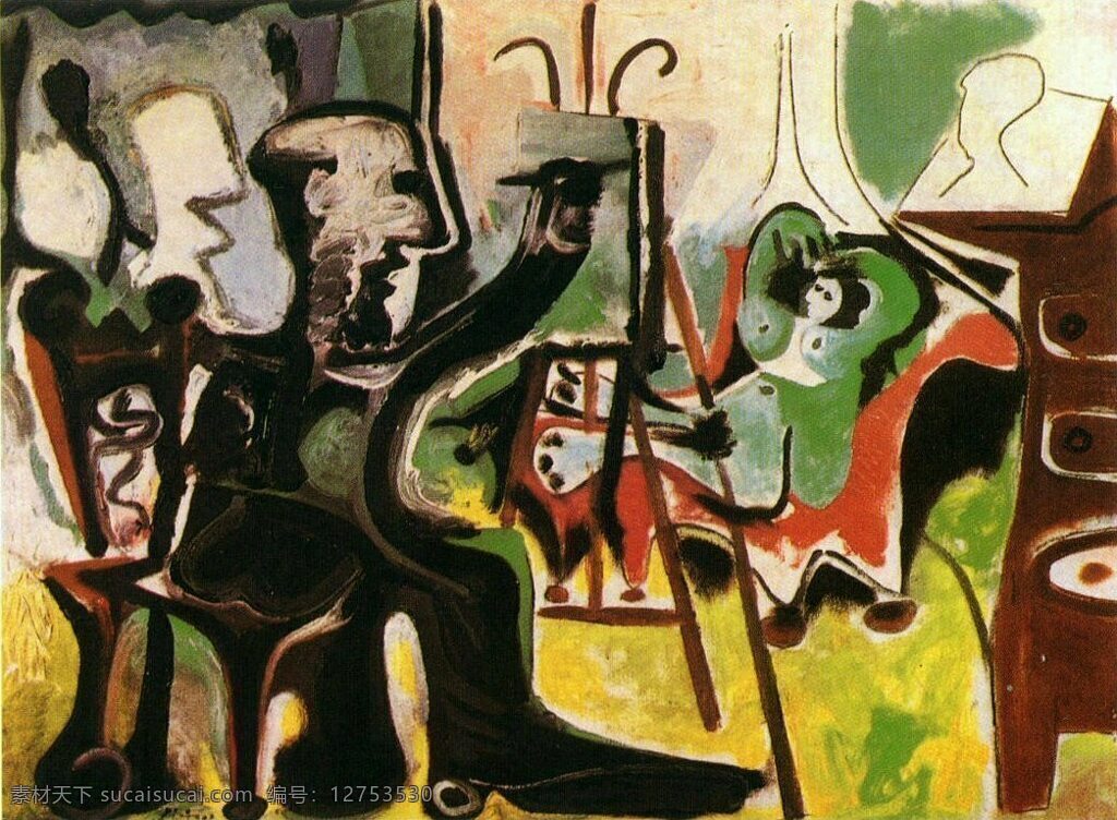 ii 西班牙 画家 巴勃罗 毕加索 抽象 油画 人物 人体 装饰画 mod濡塭 son et peintre le 1963 装饰素材
