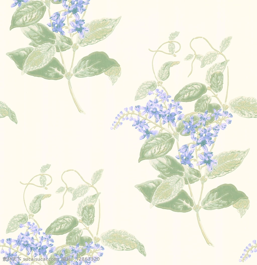 素雅 风格 蓝紫色 花朵 壁纸 图案 壁纸图案 褐色树叶 蓝紫色花朵 浅粉底纹 植物壁纸
