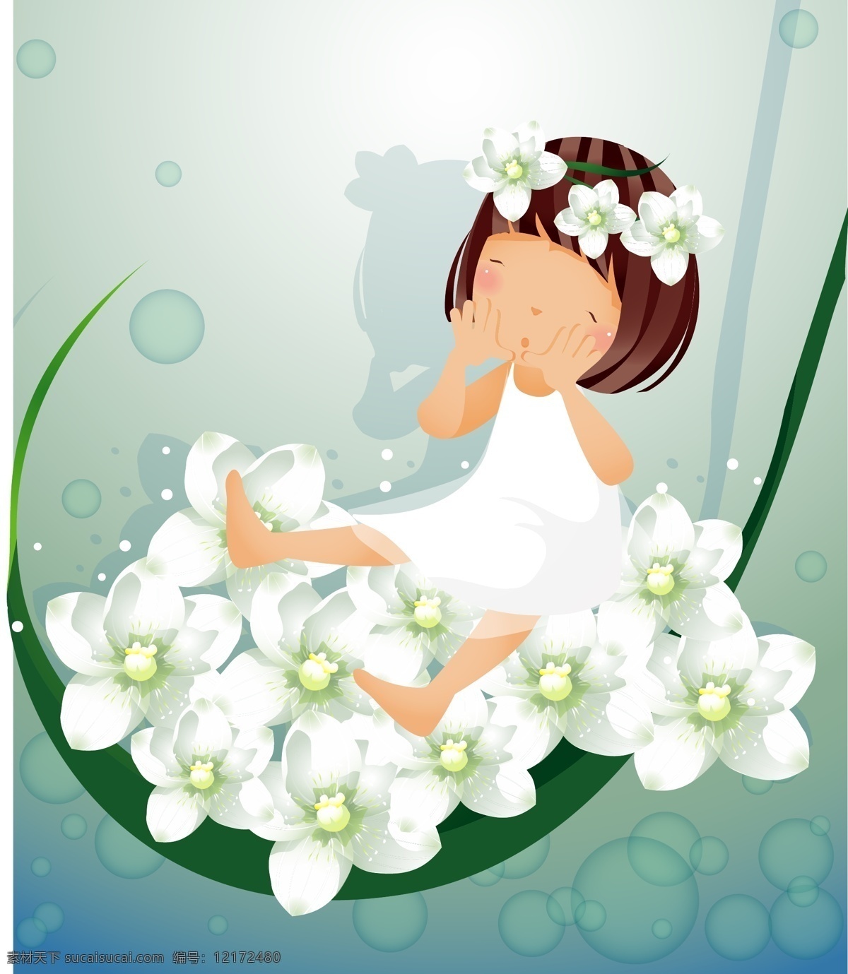 白色 花 主题 iclickart 四 赛季 韩国 可爱 女孩 相册 韩国矢量素材 夏季 叶 物质 载体