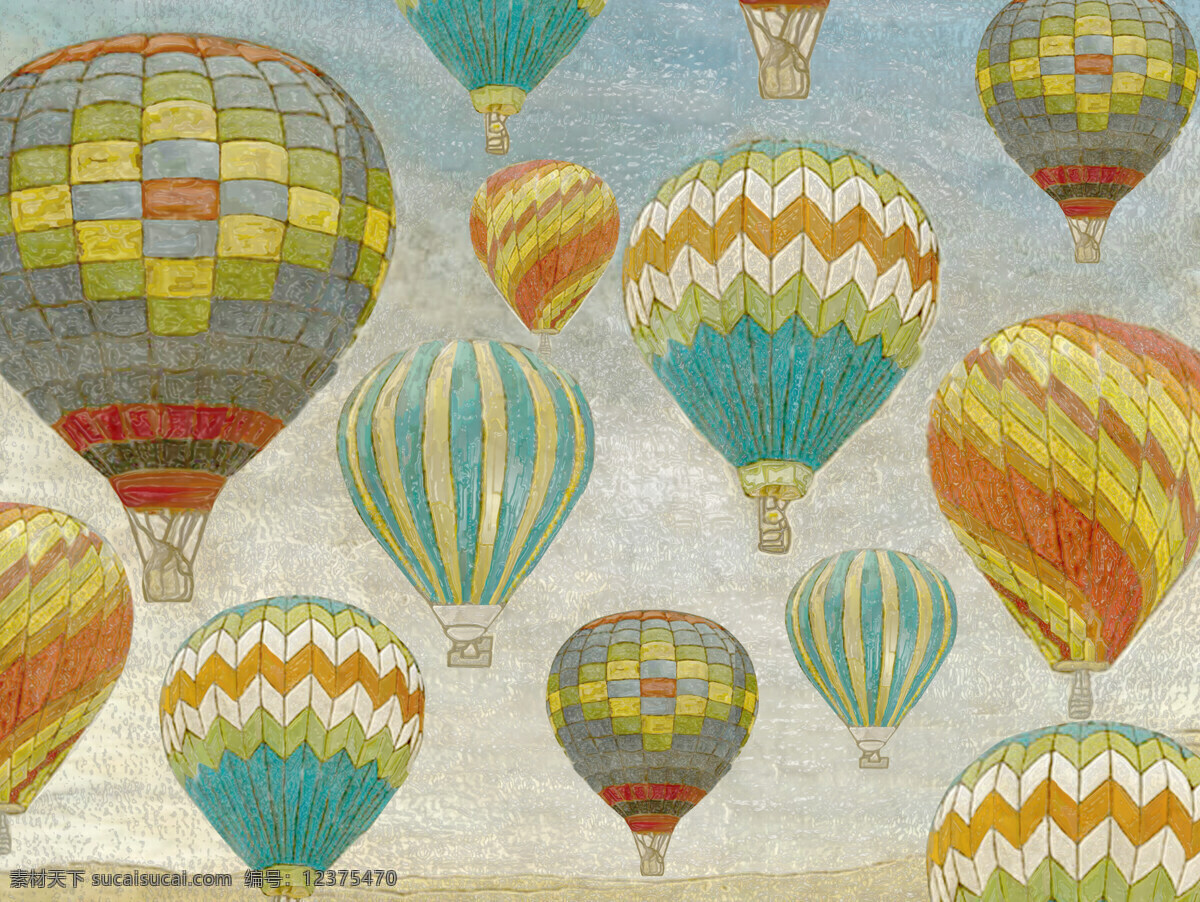 绘画书法 热气球 天空 文化艺术 效果 油画 数码 设计素材 模板下载 数码油画 贴箔 家居装饰素材