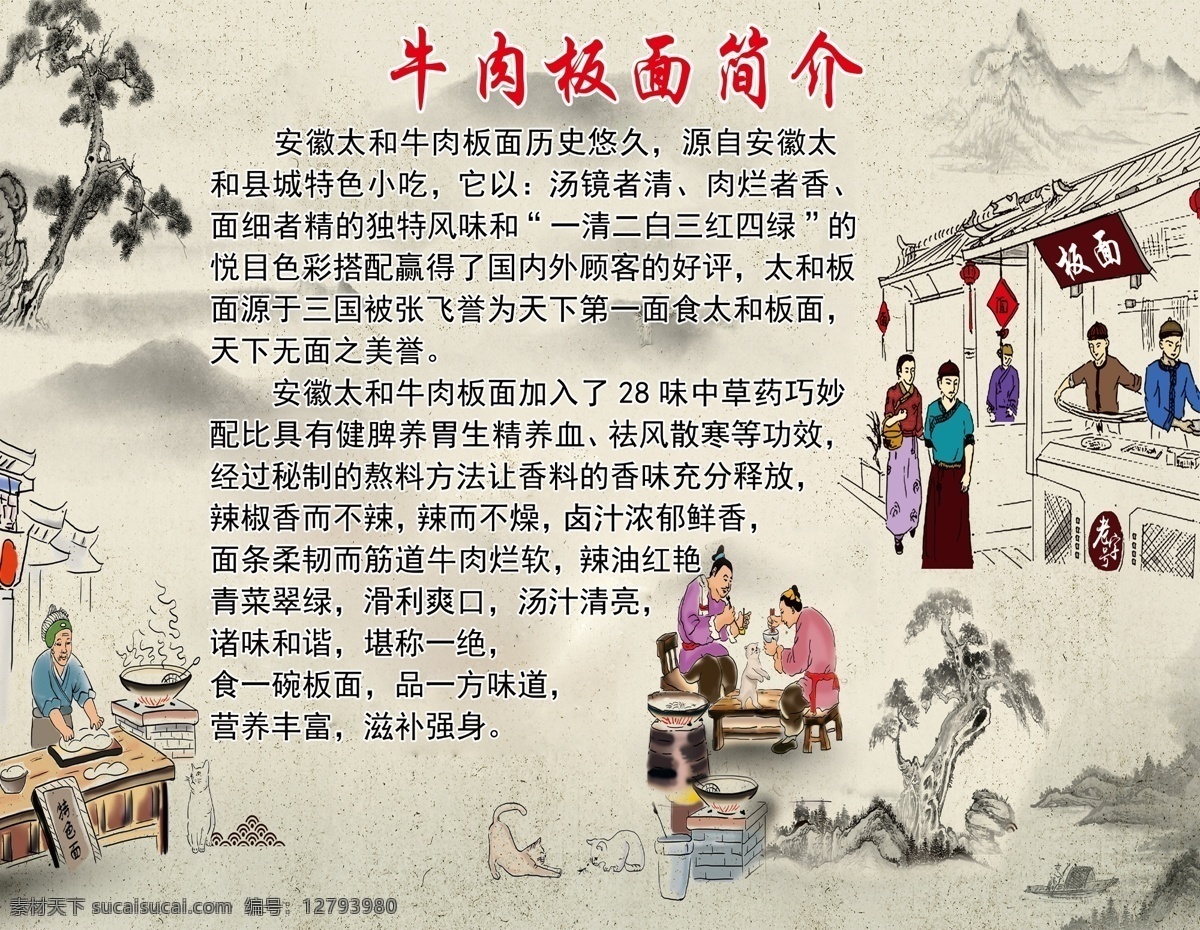牛肉 板面 簡(jiǎn)介 分層 不 詳細(xì) 牛肉板面簡(jiǎn)介 古風(fēng)背景 人物是矢量圖 古代拉面人物 卡通人物 海報(bào) 展板